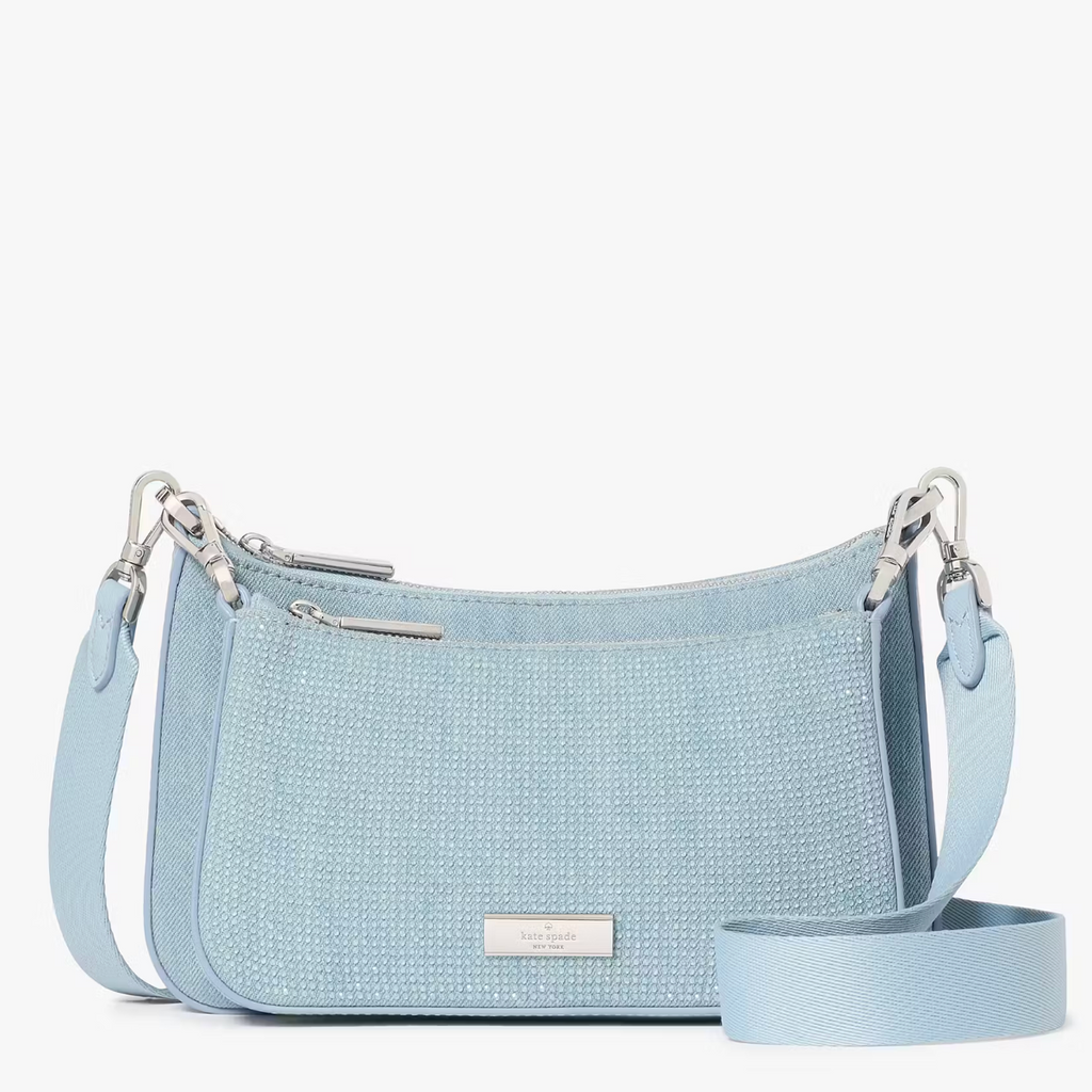 Cartera Kate Spade Duet Denim Doble Crossbody de jeans con brillantes celeste