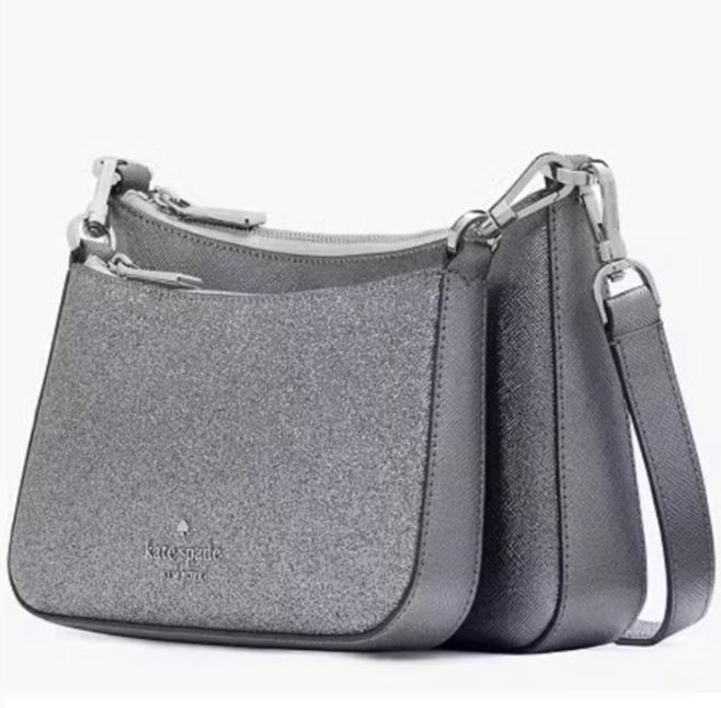Cartera Kate Spade Duet Doble Crossbody Glitter Lila Platinado