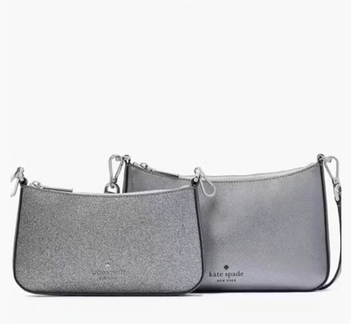 Cartera Kate Spade Duet Doble Crossbody Glitter Lila Platinado