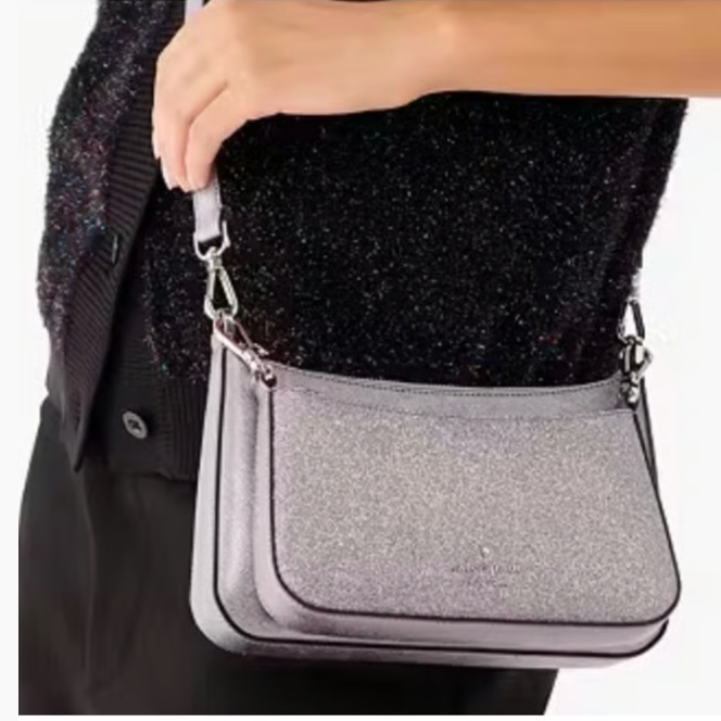 Cartera Kate Spade Duet Doble Crossbody Glitter Lila Platinado