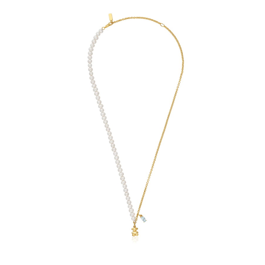 Collar Tous corto oso con baño de oro sobre plata, perlas cultivadas y topacio Bold Bear