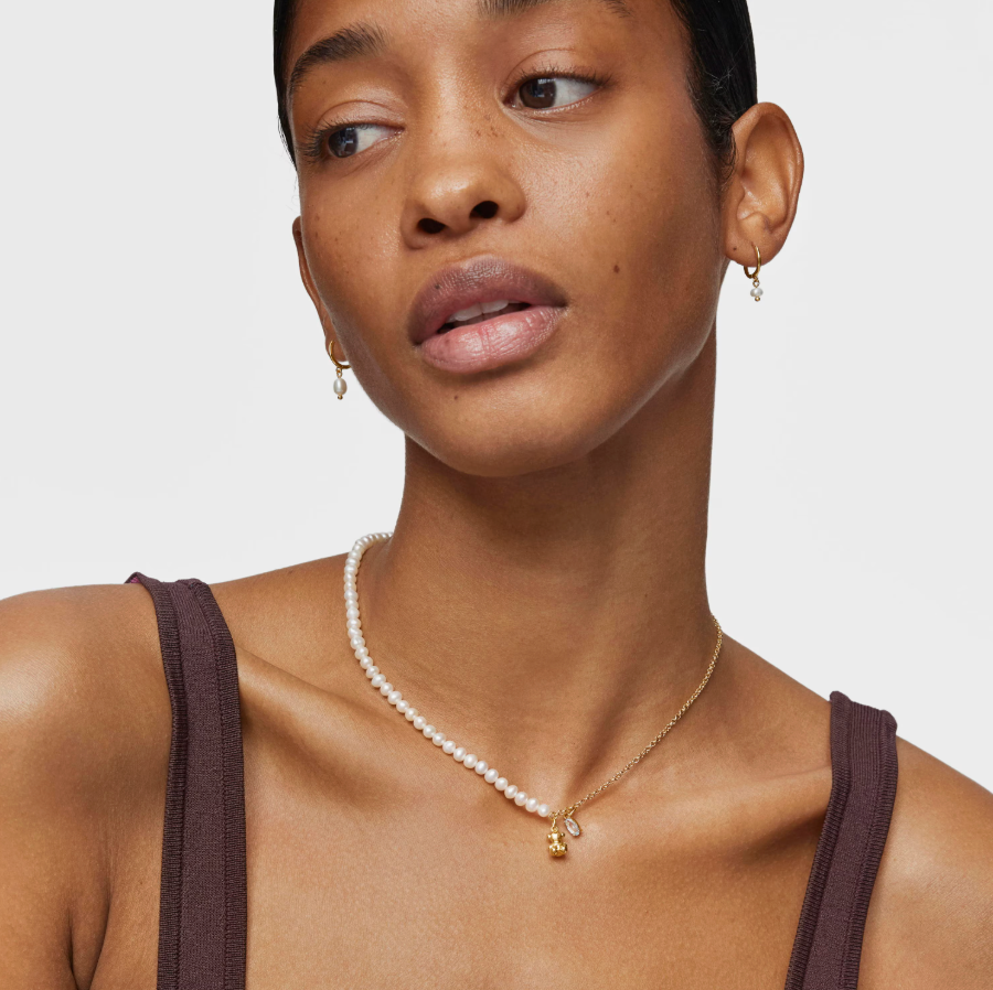 Collar Tous corto oso con baño de oro sobre plata, perlas cultivadas y topacio Bold Bear