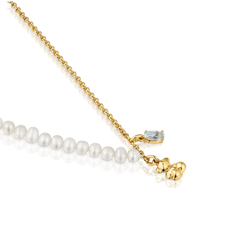 Collar Tous corto oso con baño de oro sobre plata, perlas cultivadas y topacio Bold Bear