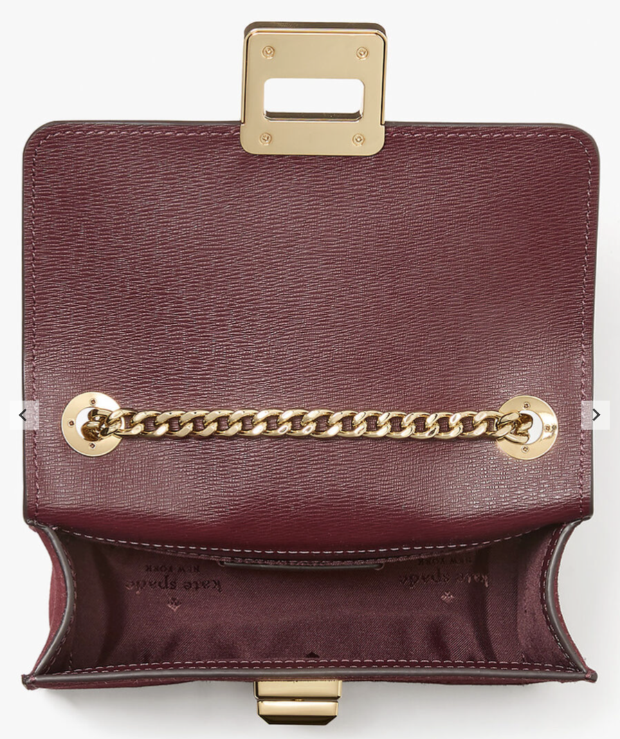 Cartera Kate Spade Phoebe Gamuza cuadrada broche dorado pequeña burdeo