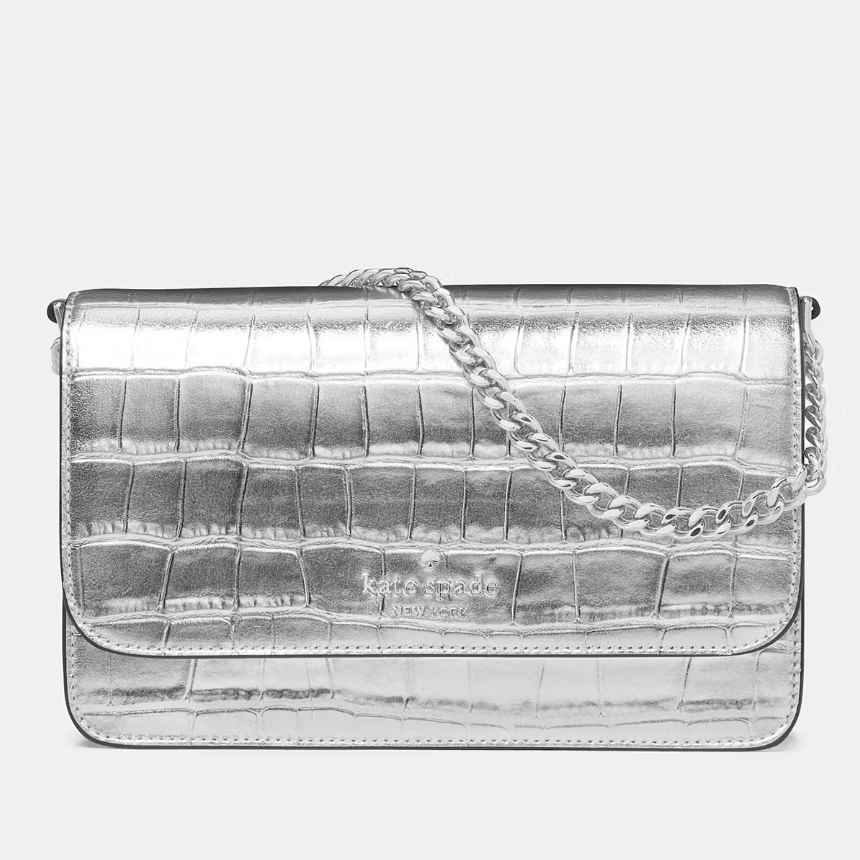 Cartera Kate Spade Madison rectangular pequeña cuero cocodrilo plateado