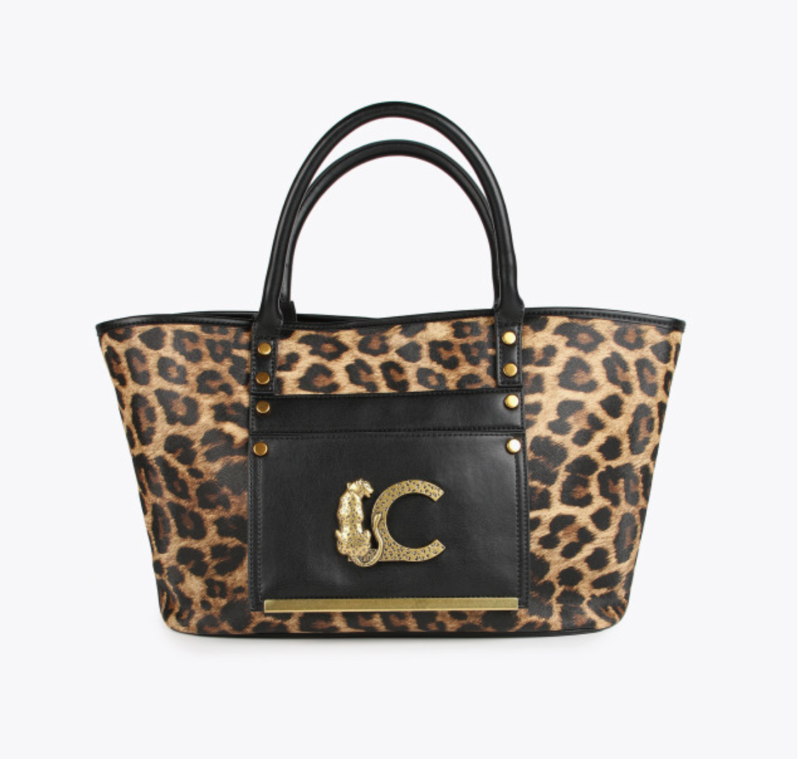 Bolso Lola Casademunt shopper con logo leopardo dorado animal print