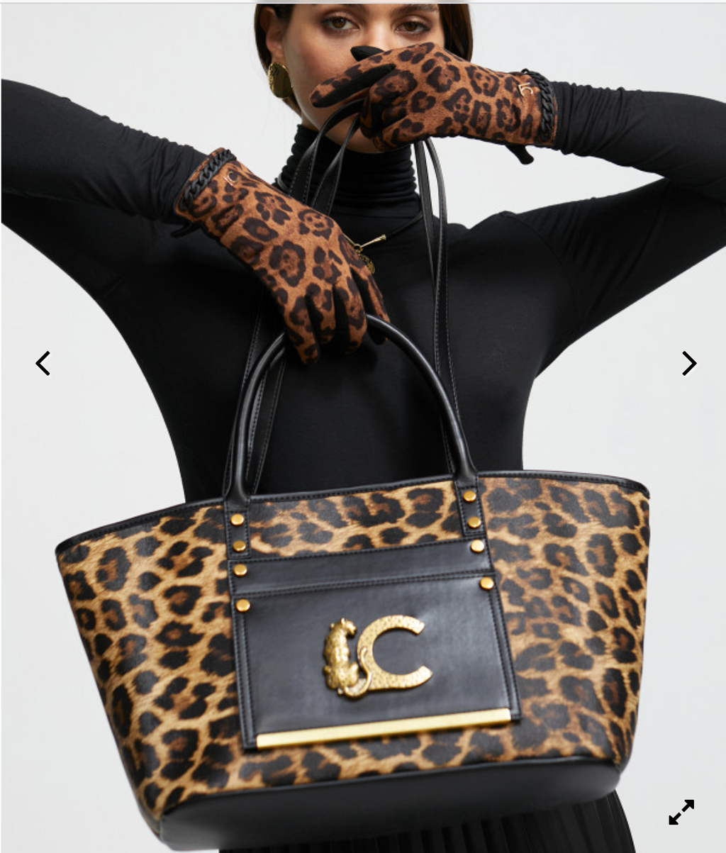 Bolso Lola Casademunt shopper con logo leopardo dorado animal print