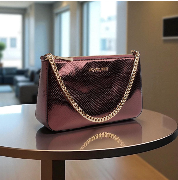 Cartera Michael Kors Jet Set Burdeo metalico