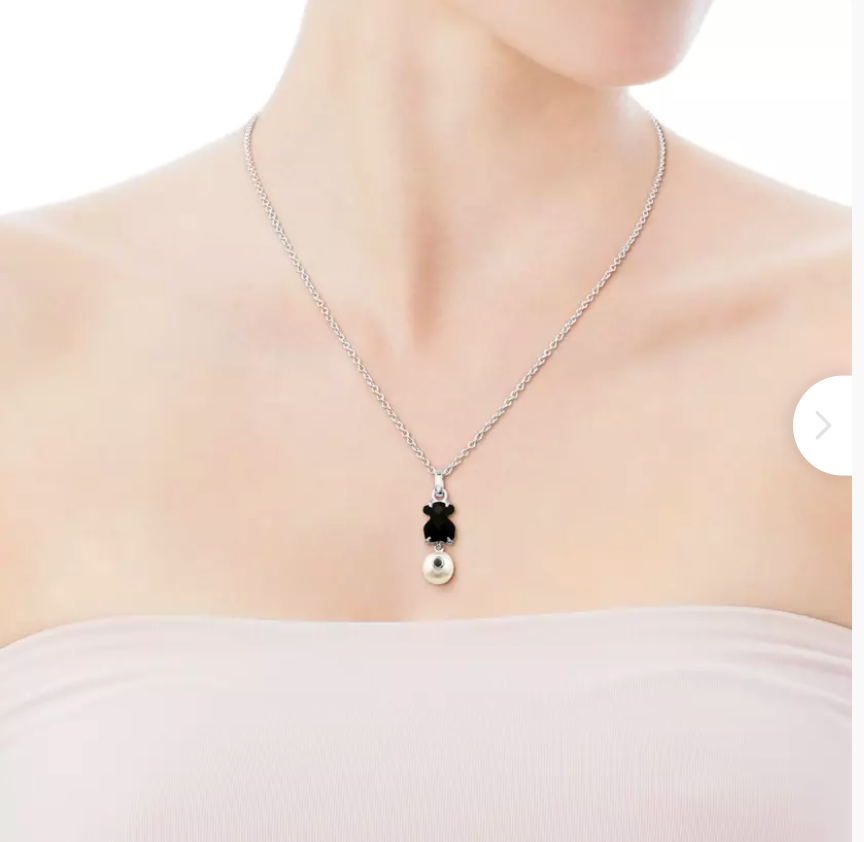 Collar tous de plata y onix con perla colgando