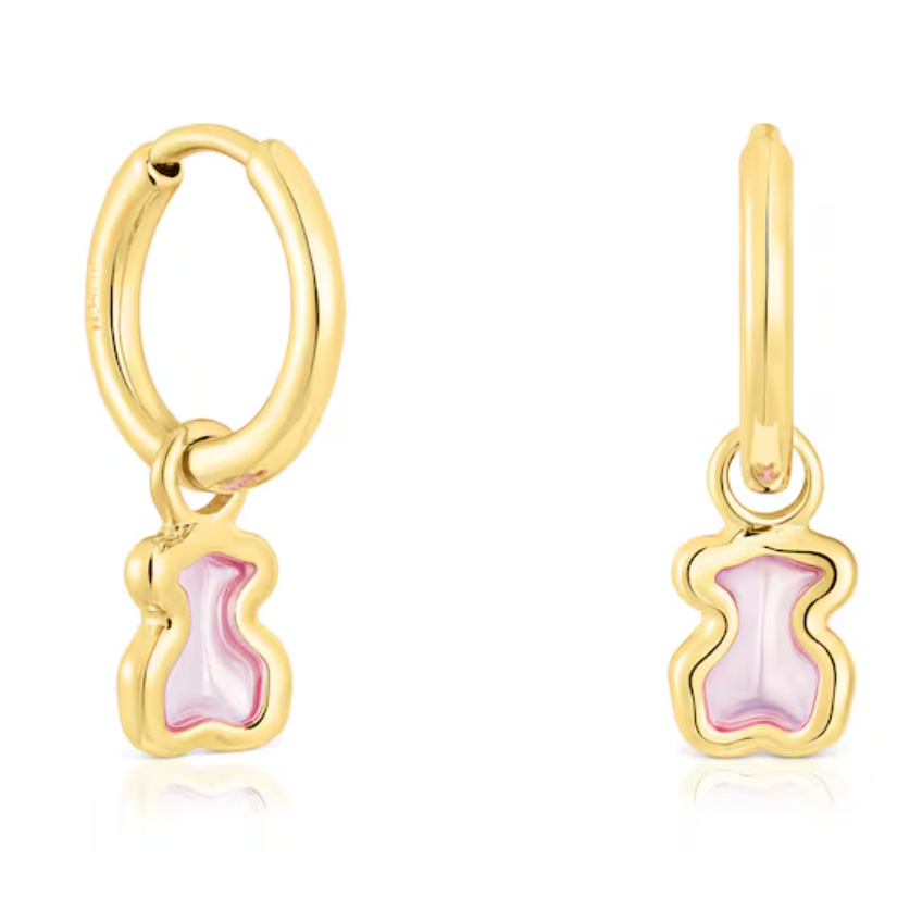 Aroos Tous Silver vermeil Gregal pink bear hoop earrings