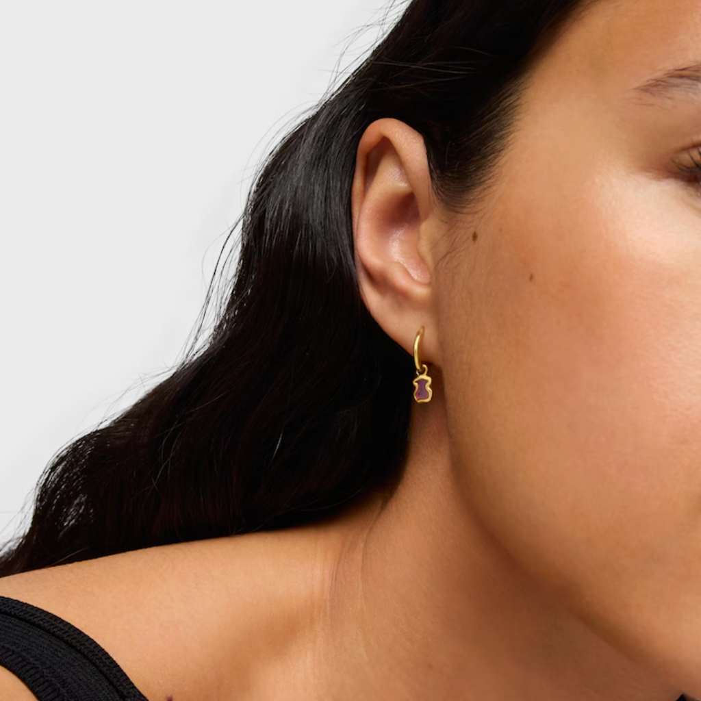 Aroos Tous Silver vermeil Gregal pink bear hoop earrings