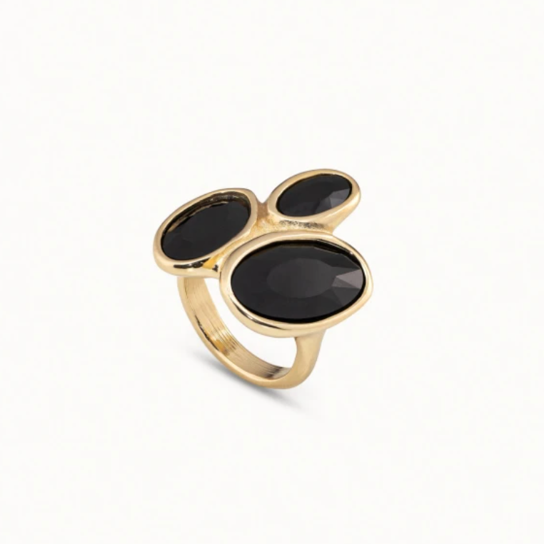 Anillo Uno de 50 Kingdom Doble baño de oro 3 piedras negras