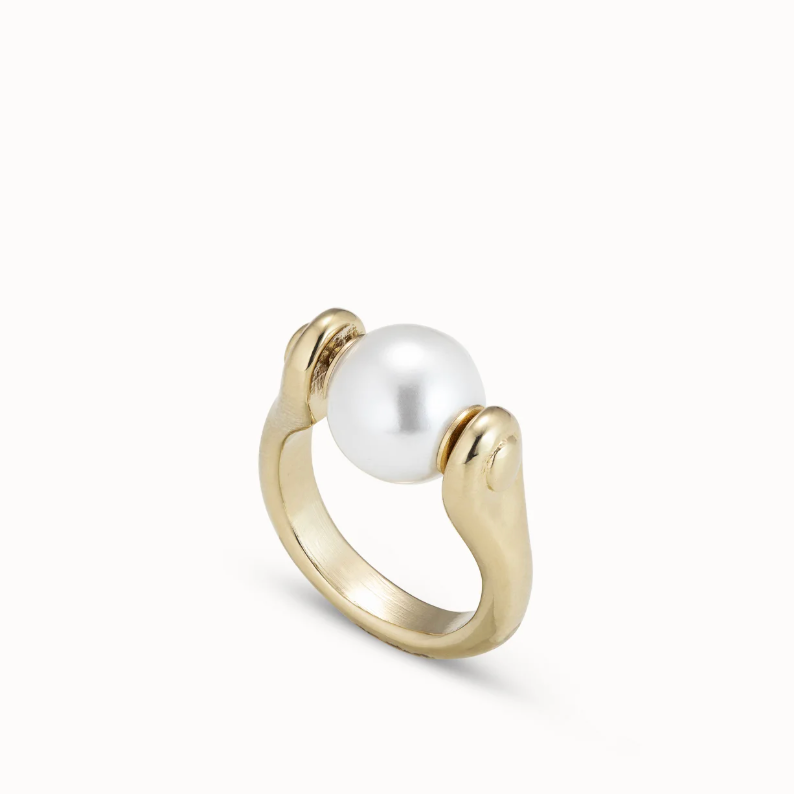 Anillo Uno de 50 Full Pearlmoon con doble baño de oro 18k con una perla giratoria