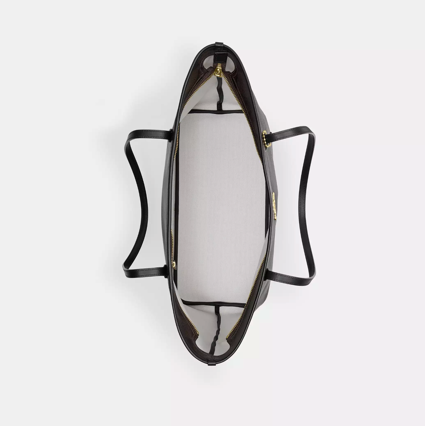 Cartera Coach Tote grande monograma café con negro