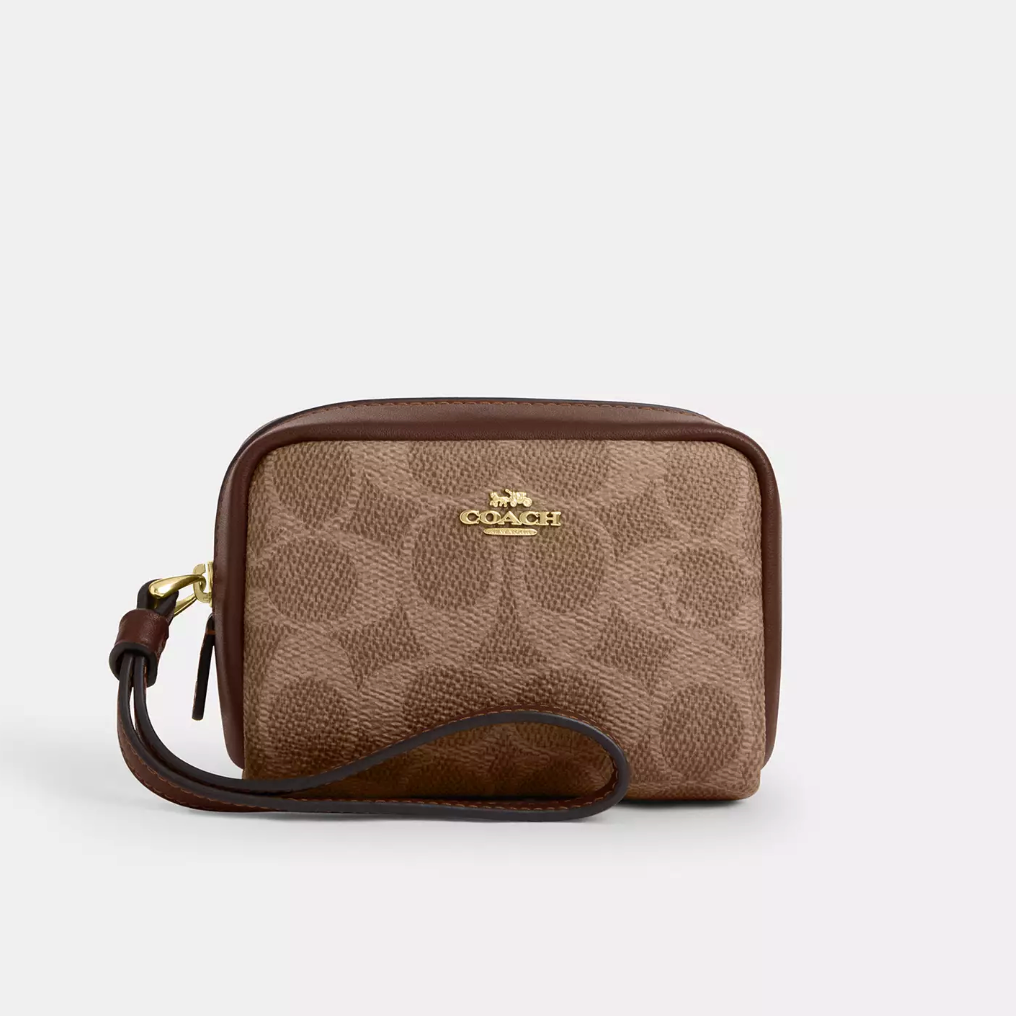 Monedero Coach Pouch Wrislet monograma café