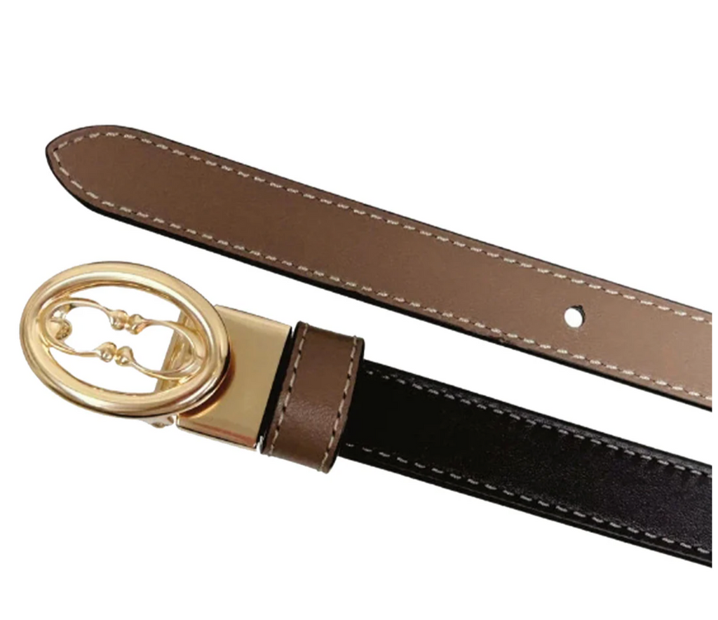 Cinturón Coach reversible café y negro hebilla dorada