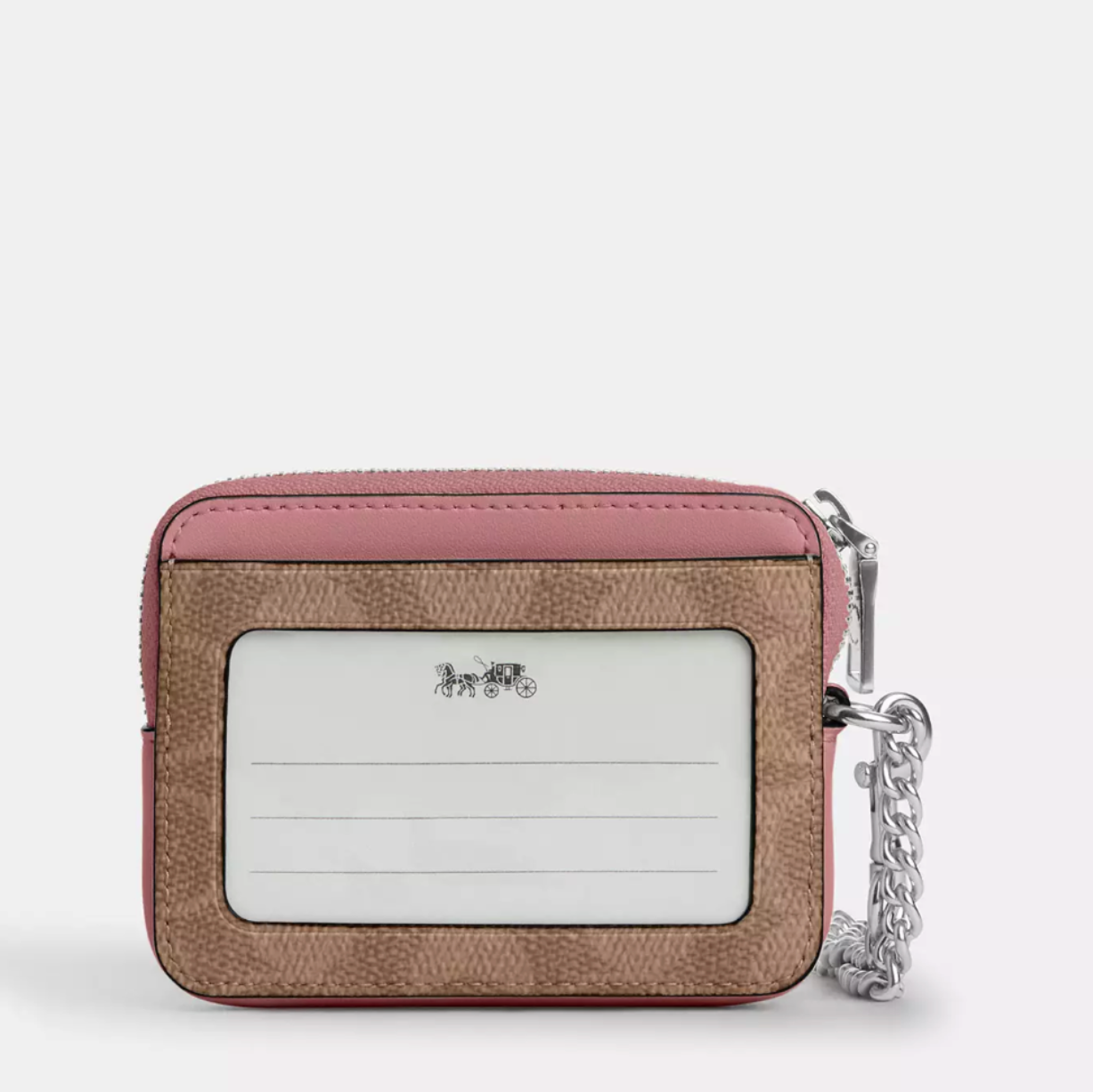 Tarjetero Billetera Coach monograma café y rosa