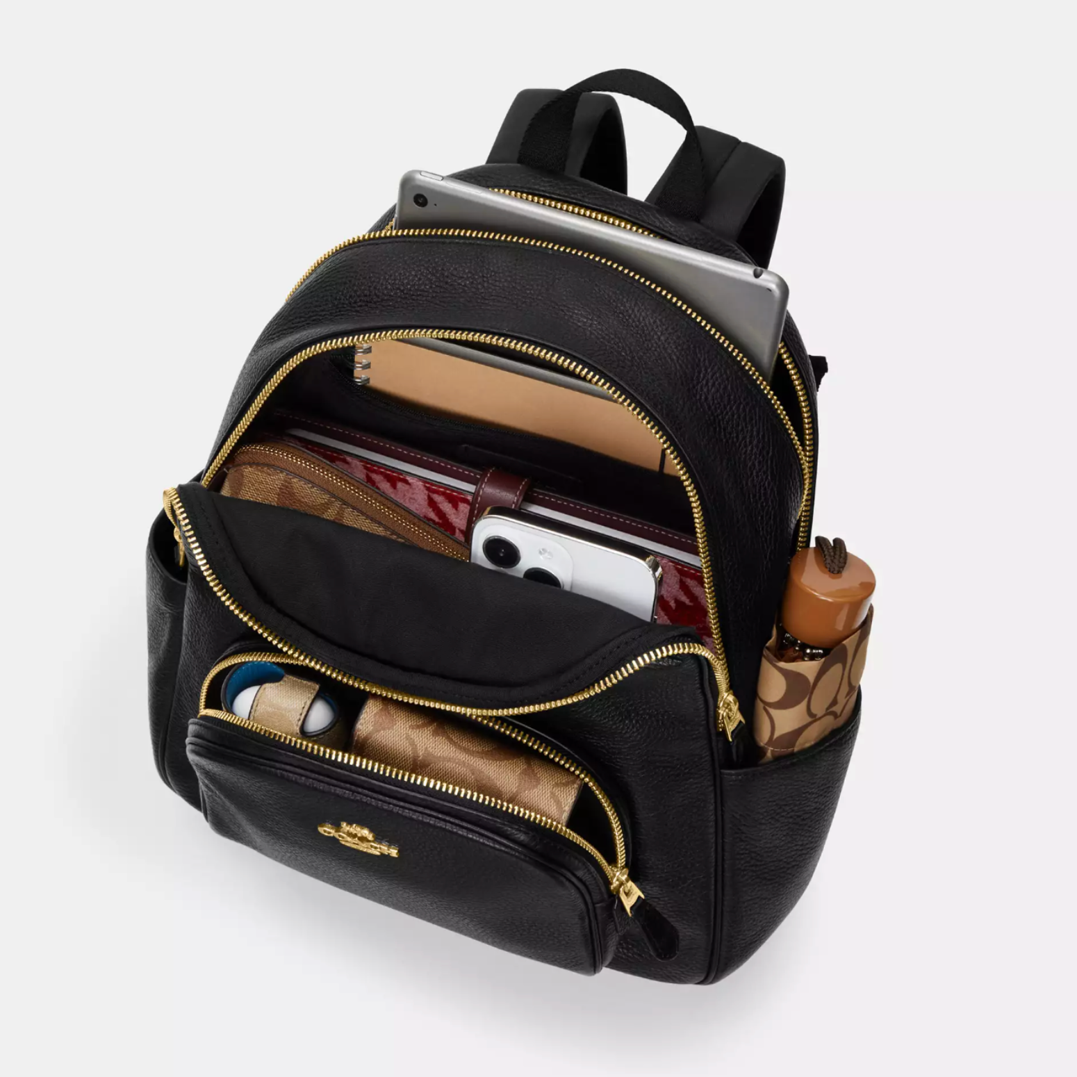 Mochila Coach Court monograma café y negro