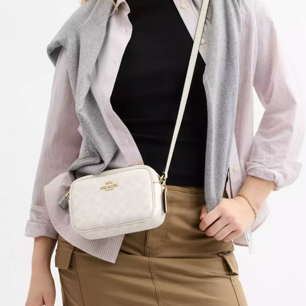 Cartera coach crossbody mini Jamie monograma blanco