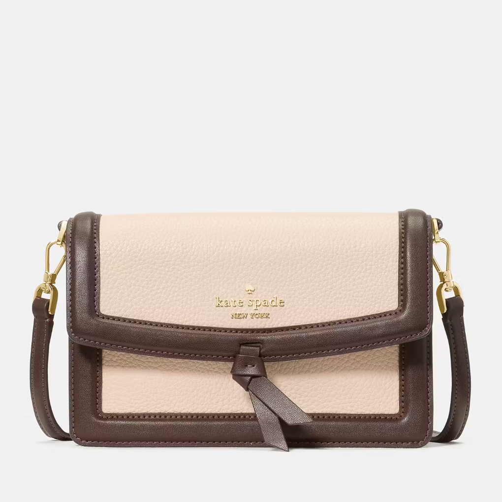 Cartera Kate Spade crossbody cuero beige con café moro