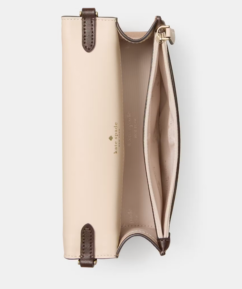 Cartera Kate Spade crossbody cuero beige con café moro