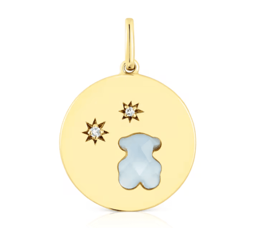 Colgante Tous medalla con baño de oro 18 kt sobre plata, diamantes y calcedonia oso Aelita