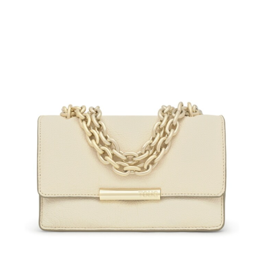 Cartera Tous Audree bandolera de cuero Beige detalles en dorado