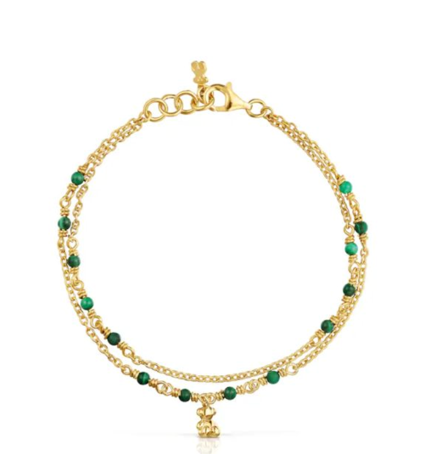 Pulsera Tous con baño de oro 18k sobre plata y malaquita Bold Bear