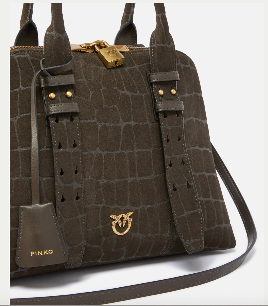 Cartera Pinko Bowling Gamuza serpiente Verde cafe profundo