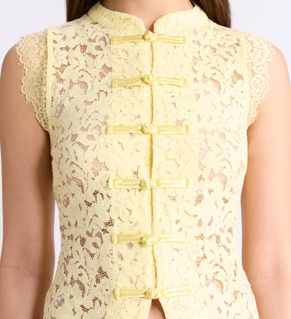 Polera Stradivarius Encaje Amarilla