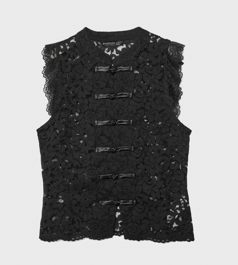 Polera Stradivarius Encaje Negra