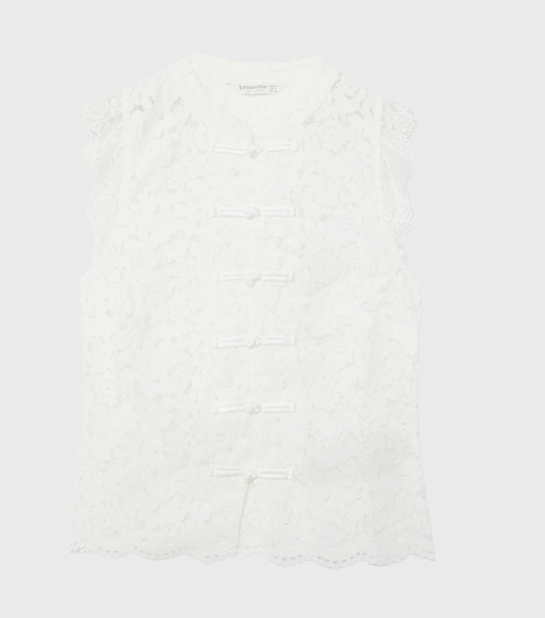 Polera Stradivarius Encaje Blanca