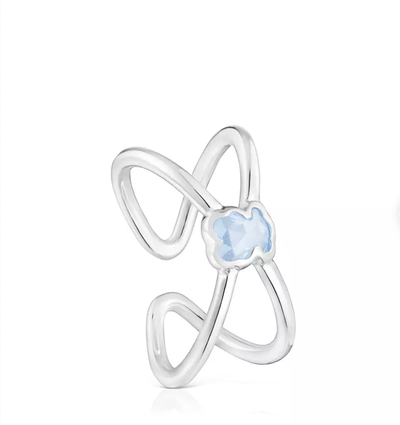Anillo Tous pequeño de plata y espinela azul creada en laboratorio
