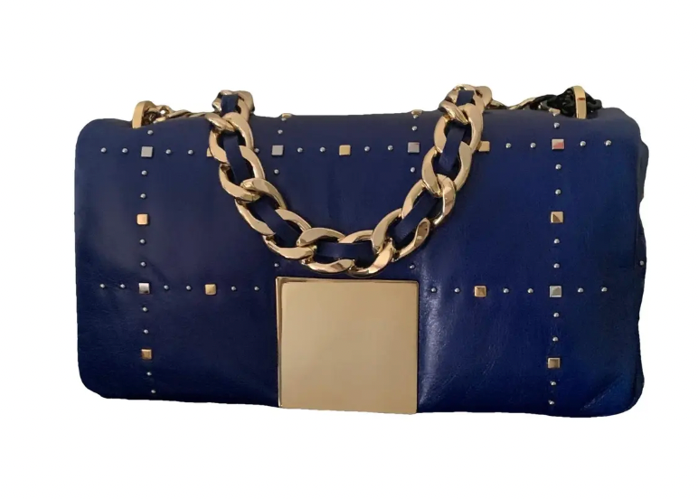 Cartera Purificación Garcia Tachas Cuero Azul Rey