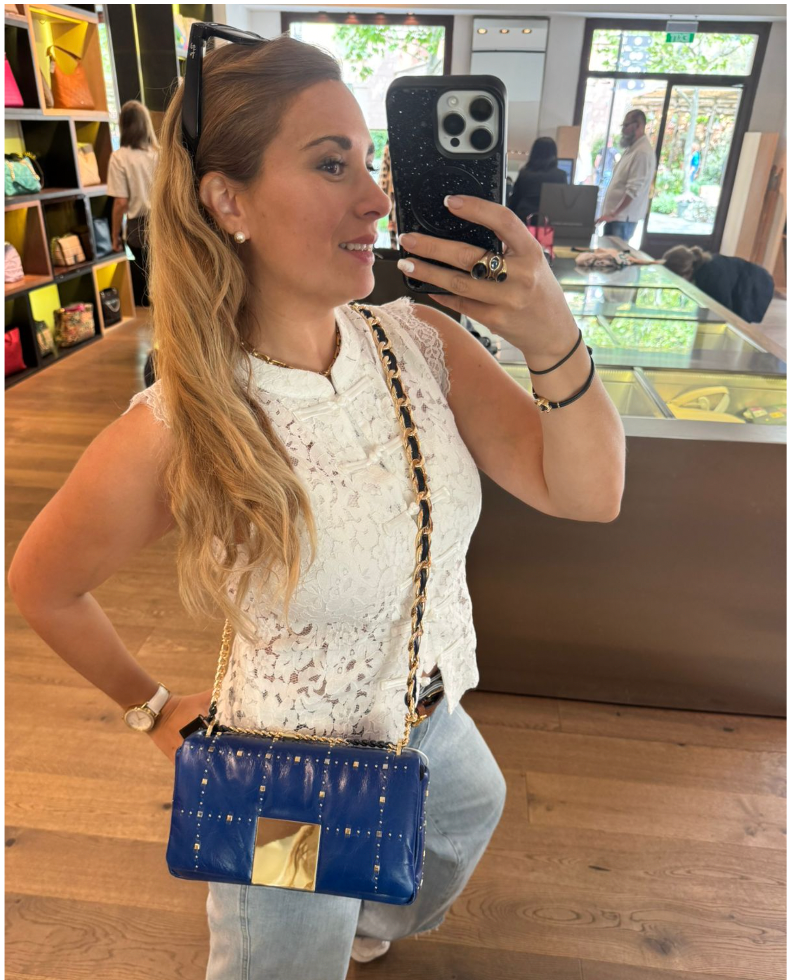 Cartera Purificación Garcia Tachas Cuero Azul Rey