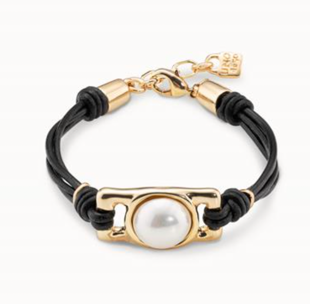 Pulsera Uno de 50 Darling Doble baño de oro terminaciones en cuero con perla