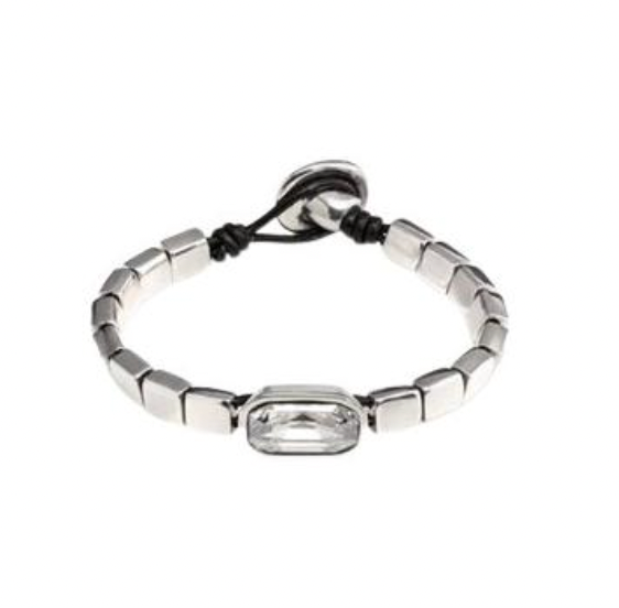 Pulsera Uno de 50 Anaconda brillo rectangular ovalado plateado transparente