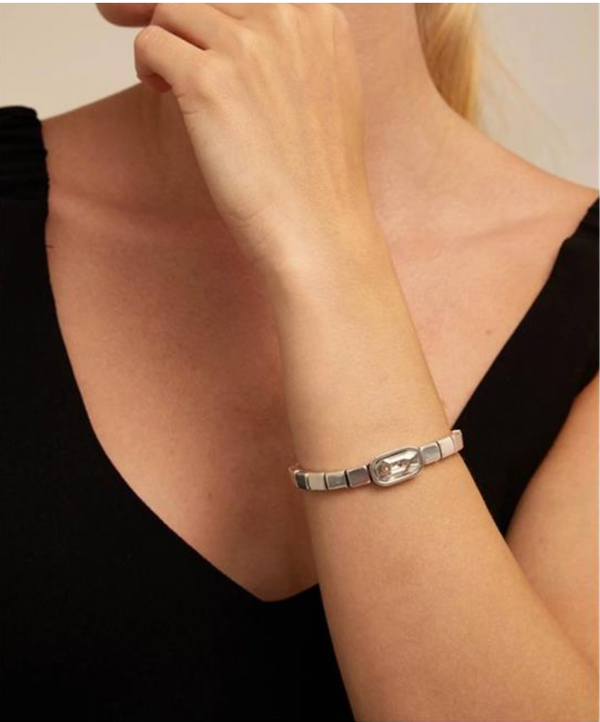 Pulsera Uno de 50 Anaconda brillo rectangular ovalado plateado transparente
