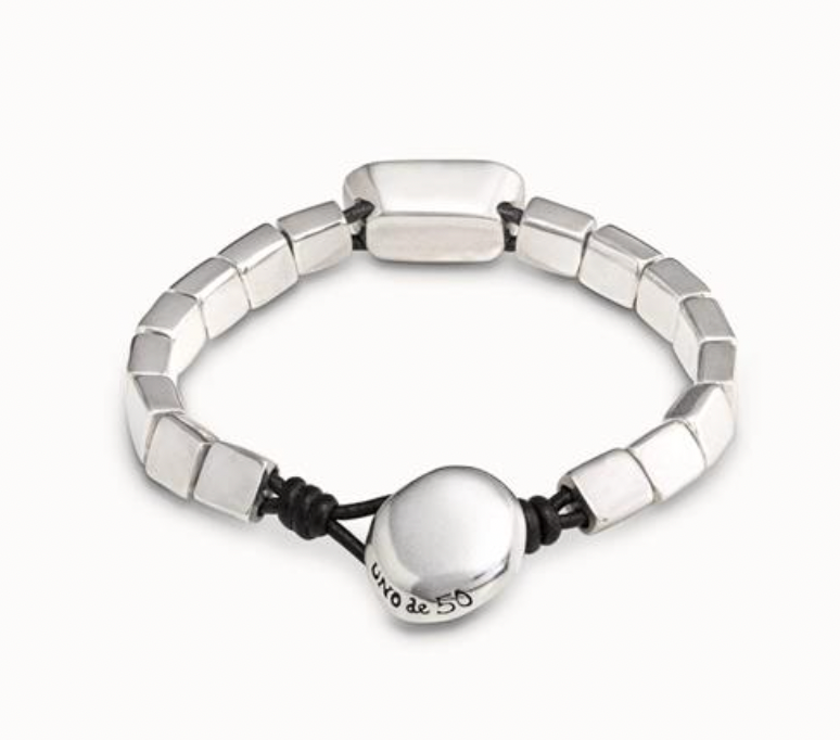 Pulsera Uno de 50 Anaconda brillo rectangular ovalado plateado transparente