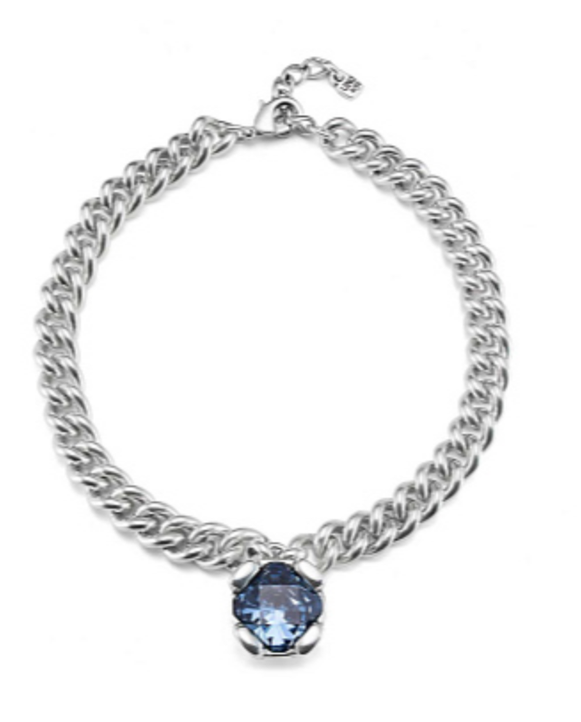 Collar Uno de 50 Titanic Cadena plateada gruesa con cristal azul grande