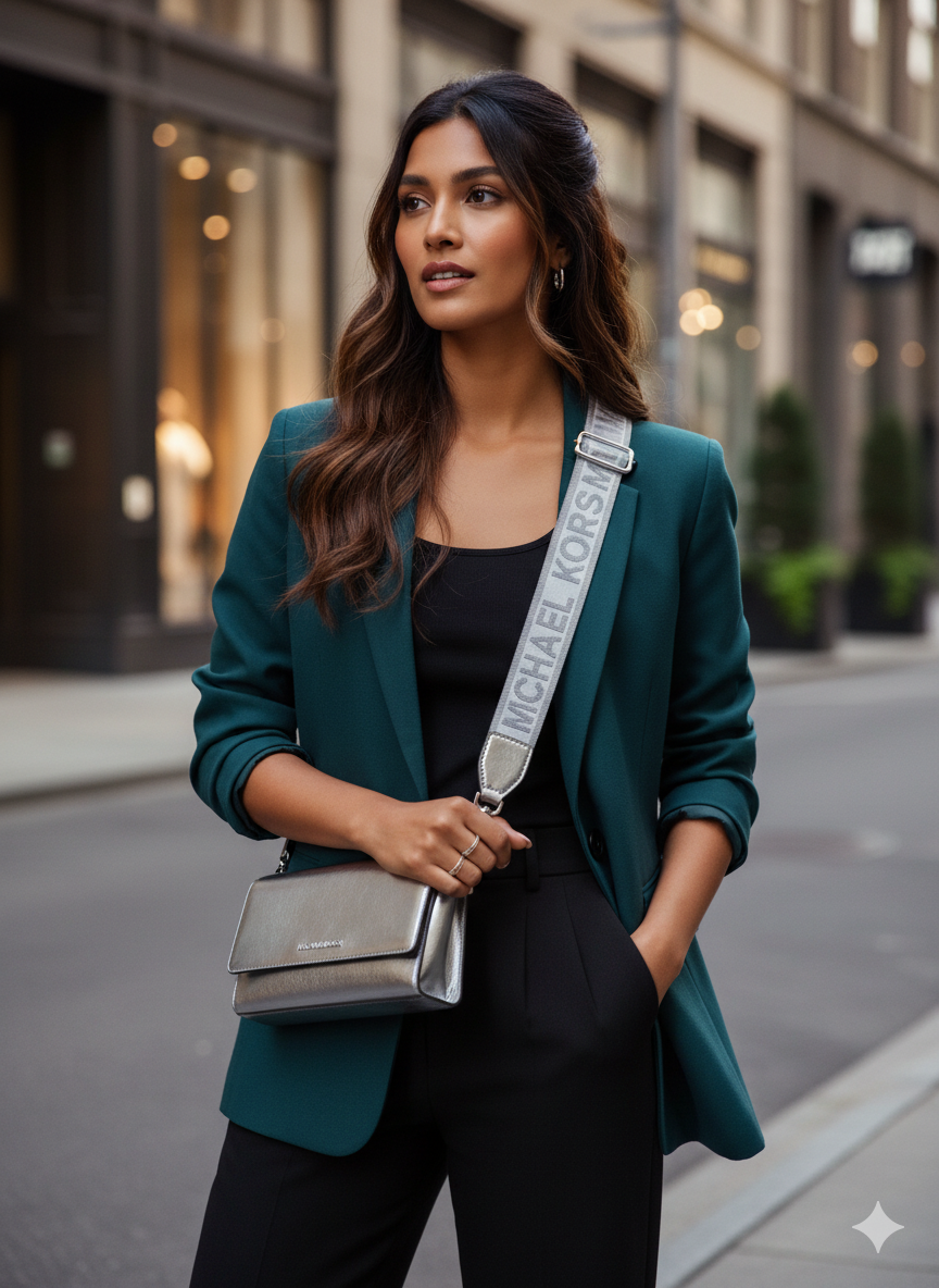 Cartera Michael Kors Jet set item rectangular Plateado Strap Blanco letras Plateadas