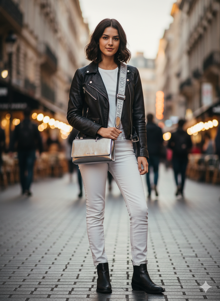 Cartera Michael Kors Jet set item rectangular Plateado Strap Blanco letras Plateadas