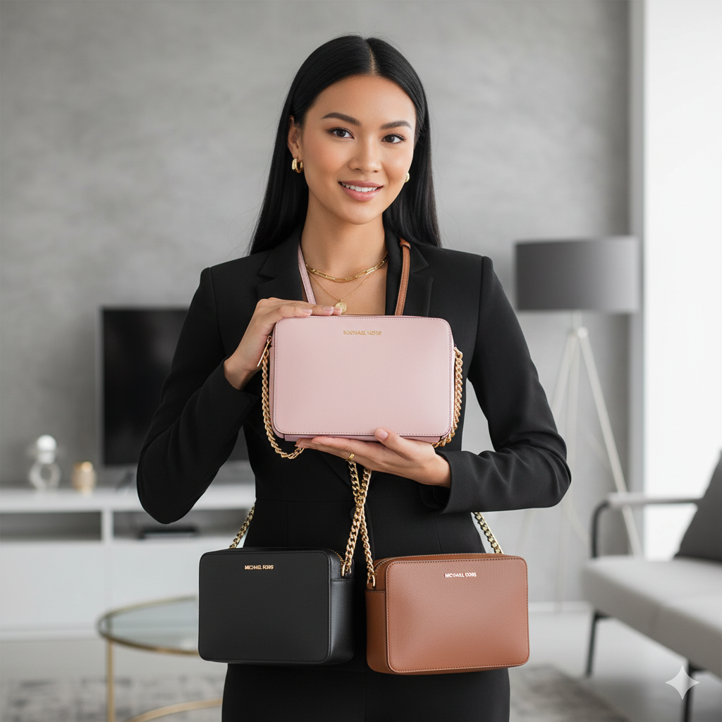 Cartera Michael Kors Crossbody East West Negra con cierre dorado