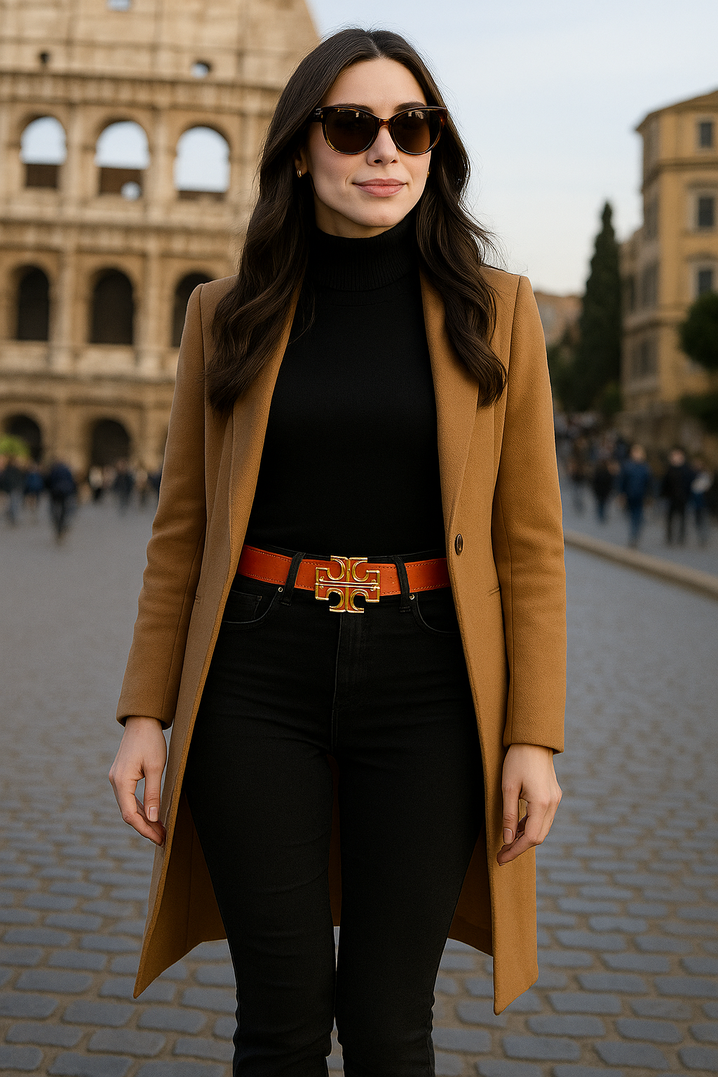 Cinturon Tory Burch Reversible Camel con rojo anaranjado hebilla Dorada