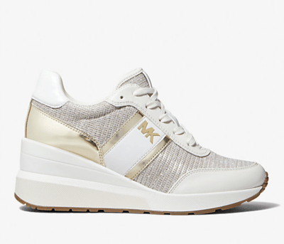 Zapatillas Michael Kors Mabel Trainer Glitter dorado y cuero blanco