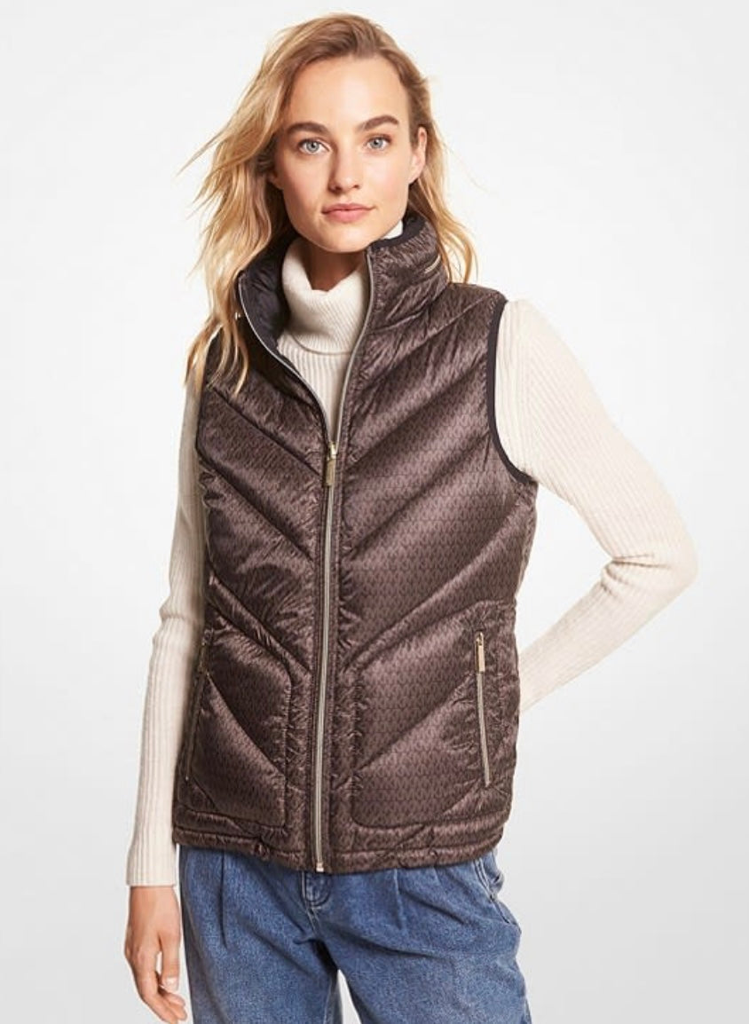 Parka Mujer Michael Kors Reversible Sin Mangas Café Monograma