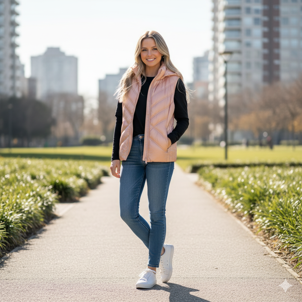 Parka mujer Michael Kors sin mangas con gorro damasco