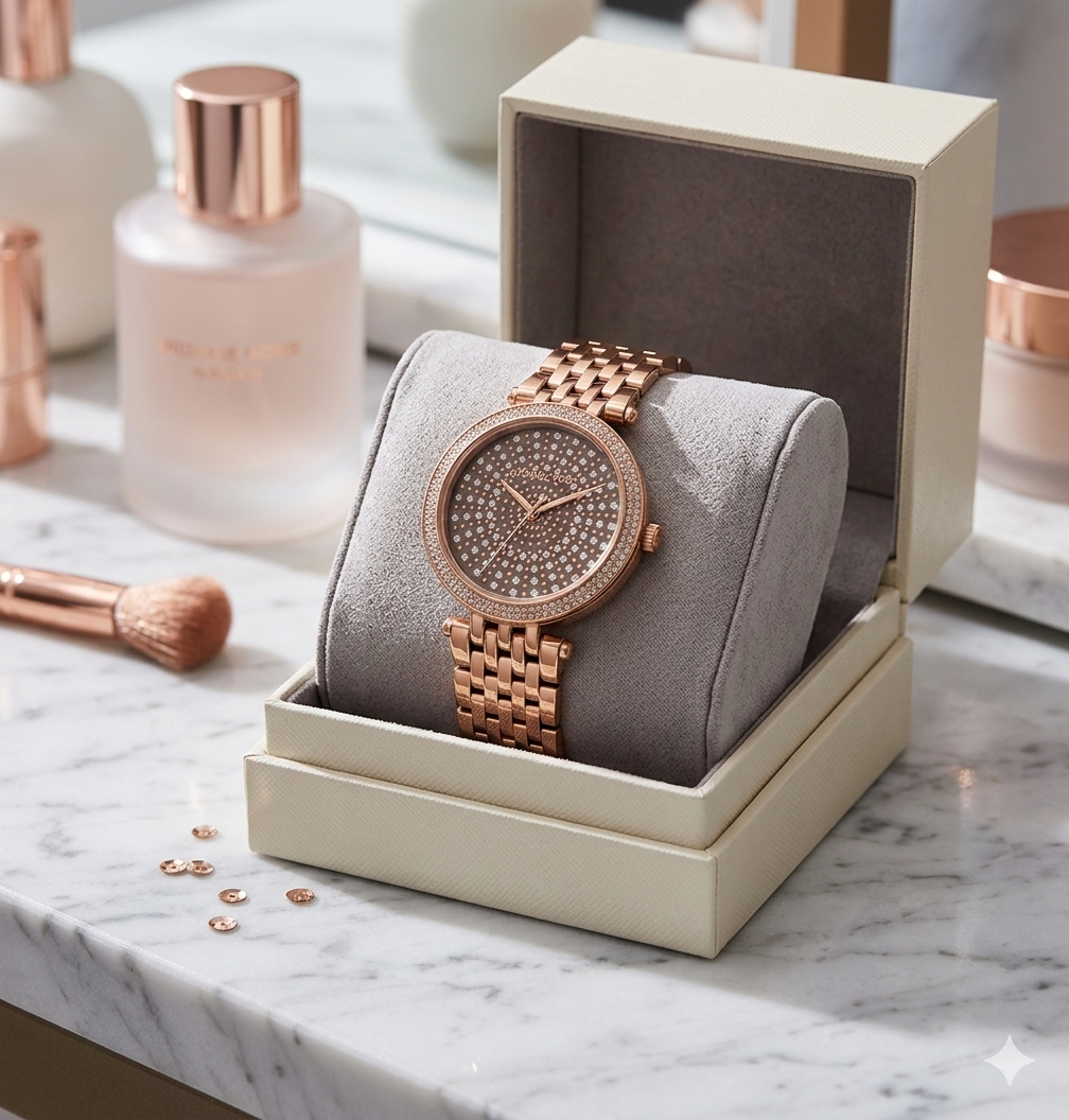 Reloj Mujer Michael Kors Correa Metalica Circunferencia Circones Fondo Negro Circones