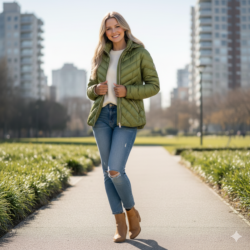 Parka mujer Michael Kors manga larga con gorro verde