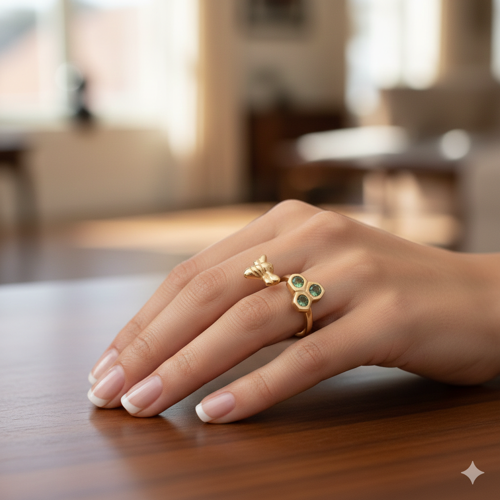 Anillo Uno de 50 Abeja con doble baño de oro de 18k